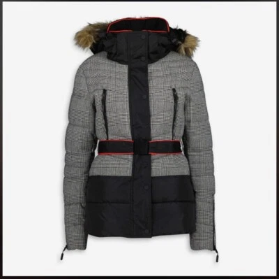 SUPERDRY ski jacket UK 12 belted wool-infused hood snow skirt faux fur trim BNWT - Image 1 of 2