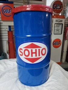 SOHIO GAS 40S 50S 60S VINTAGE ESTILO GASOLINERA 16 GALONES ACERO LAMINADO BOTE DE BASURA - Imagen 1 de 8