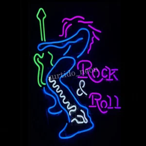 Rock & Roll Gitarre Musik Rocker echte Leuchtreklame Glas 24"x20" Geschenk - Bild 1 von 2