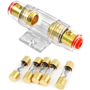 Gold Plated 4 or 8 Gauge Input/Output Inline AGU Fuse Holder w/ 100 Amp AGU Fuse - Picture 1 of 7