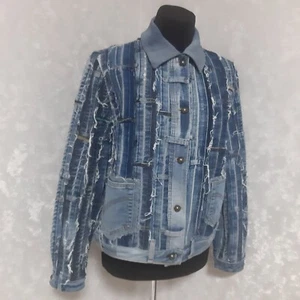 Patchwork denim blue jacket size M/L, Unisex Boro jacket from recycled jeans - Picture 1 of 9