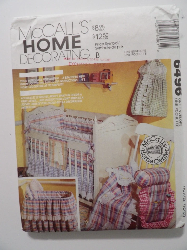 McCalls 6496 Sewing Pattern Babies Room Essentials Nursery Linens Quilt - Image 1 of 3