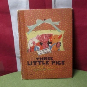 THREE LITTLE PIGS beat-up book Fern Bisel Peat 1932 gouache Saalfield Publishing - Picture 1 of 3