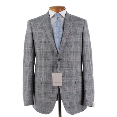 Corneliani NWT Linen Wool Sport Coat Size 52L (42L US) In Blue/Gray/Brown Plaid - Image 1 of 4