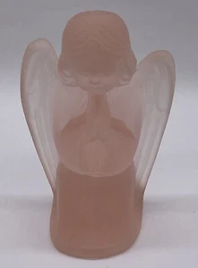 MOSSER Art Glass Praying Angel Figurine Pink Rose Frosted Satin Glass 3 1/2" - Picture 1 of 5