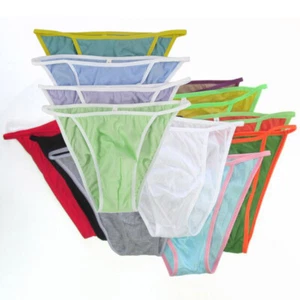 multi-pack K342C Mens Tanga String Bikini Contoured Pouch Fine Cotton Jersey - Picture 1 of 12