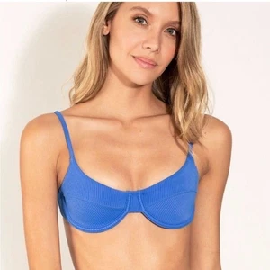 Oneone Lupita bikini top NWT RIBBED blue large - Picture 1 of 9