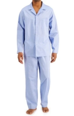 Club Room Men's 2-Pc. Solid Oxford Pajama Set, Blue, Small $50 - Image 1 of 4