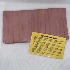 EEL SKIN Pink, CHECKBOOK CASE COVER, SECRETARY WALLET CLUTCH ID w/ POCKET - Picture 1 of 10