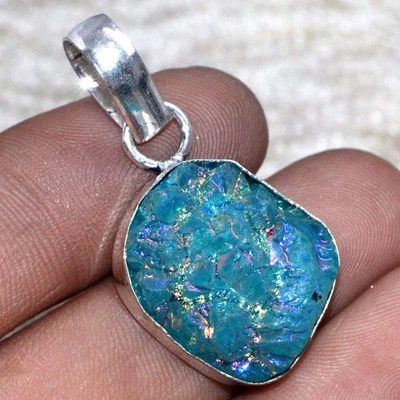 925 Серебряное покрытие синий титан друзы подвеска ручной работы размер 1,5 «GW - Изображение 1 из 3