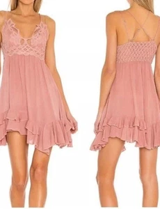 Free People FP One Adella Slip Dress Women’s Small Pink Dusty Rose Festival Boho - Picture 1 of 7
