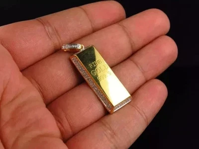 14KYellow Gold Plated 0.20Ct Lab Created Diamond Men's Miniature Dog Tag Pendant - Image 1 of 4