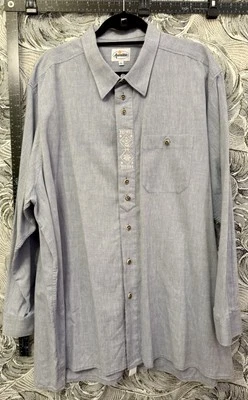 Camicia tedesca Trachten Aumuhle manica lunga 4XL 50 blu con ricamo fiori argento - Immagine 1 di 4
