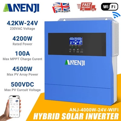 4200W MPPT Solar Inverter 230V 24V Hybrid Off-Grid 100A 500V WIFI Pure Sine Wave - Image 1 of 4