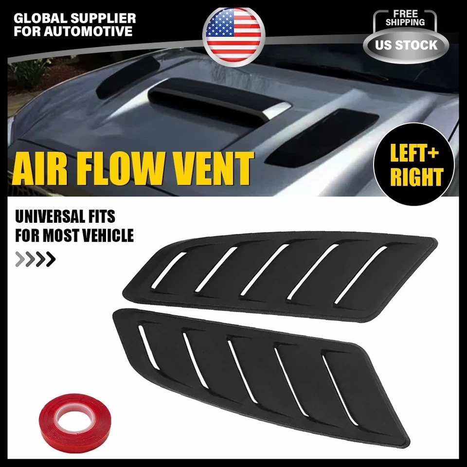 1/2SET Car Hood Air Vents Decorative Intake Scoop Turbo Bonnet Vent Cover Black - Image 1 of 4