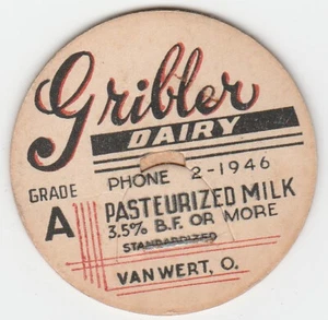 Vintage milk bottle cap, Gribler Dairy, Grade A, lot d - Picture 1 of 2