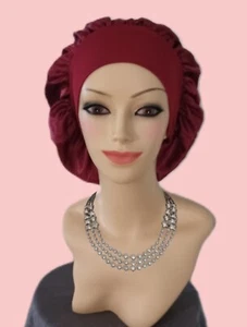 Pretty SilkyBurgundy Red Satin Soft Bonnet Full Head Wrap "MIT ROTEM Band - Bild 1 von 14