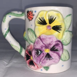 Tazze da caffè/tazza decorate con pansie rialzate e coccinelle - Foto 1 di 10