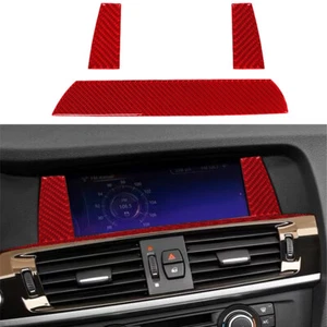 3PCS For BMW X3 X4 F25 F26 Red Carbon Fiber Center LCD Side Cover Trim - Picture 1 of 10