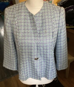 Nwt Sag Harbor Career Women 6 Petite Blues Tweed Woven Round Neck Lined Blazer - Picture 1 of 9