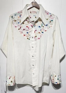 Vintage Manchester Shirt Long Sleeve Pearl Button California Embroidered Floral - Picture 1 of 13