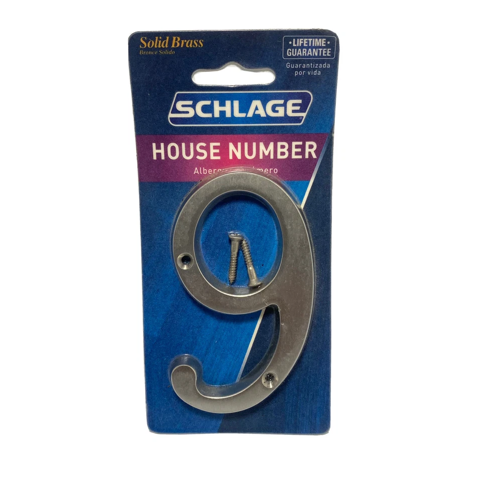 Schlage House Number Nine 9 Satin Nickel Brass Finish Sc2-3096-619 - Image 1 of 1