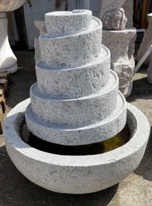 Hand-Carved Gray Granite Spiral Fountain - Picture 1 of 11