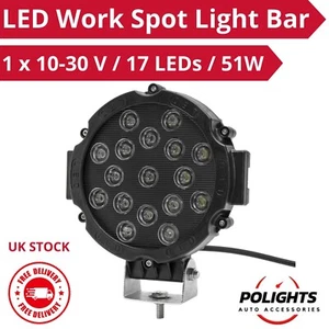 1 x 7 inch Round LED Work Light Bar 51W Spot Lights Driving Lamp Offroad SUV 4x4 - Picture 1 of 11