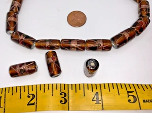 20 India Glass Tube Beads Root Beer Lampwork Gold 12x24mm - Picture 1 of 2