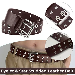Hombre Piel Sintética Cinturón Tachas Estrellas Ojete Agujero Punk Rock Estilo - Imagen 1 de 12