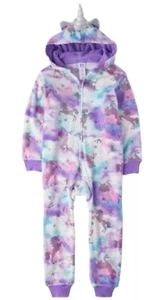 TCP Girls Blanket Sleeper Purple 14 Tie Dye Fleece Pajamas Zip Up Hood Unicorns - Picture 1 of 10