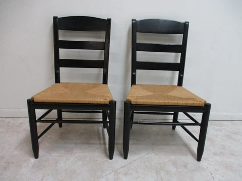Pair Ethan Allen New Country Rush Bottom Dining Room Chairs  A Cover