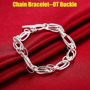 Vintage Thick Chain Bracelet Elegant Stylish Unique Bangles 925 Sterling Silver - Picture 1 of 10