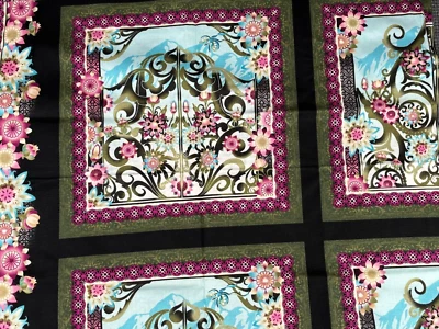 36" x 44" Shangri-La by In the Beginning Fabric Bright Floral Colorful Blocks - Image 1 of 4