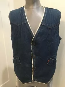Gilet jeans vintage Levi's taglia L denim sherpa foderato arancione linguetta snap up western - Foto 1 di 12