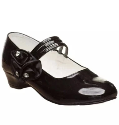 ZAPATOS DE BODA DE CHAROL PARA NIÑAS UK 4 ROSETAS DE SATÉN ZAPATOS DE DAMA DE HONOR DE SANTA COMUNIÓN Foto 1 de 4