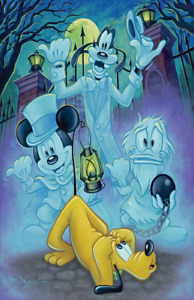 Haunted Mansion Hitchhiking Ghosts Goofy Donald Mickey Pluto Disney Poster