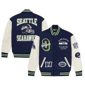 Neu mit Etikett Herren OVO x NFL College Navy Seattle Seahawks Volldruck Unijacke XL - Bild 1 von 12