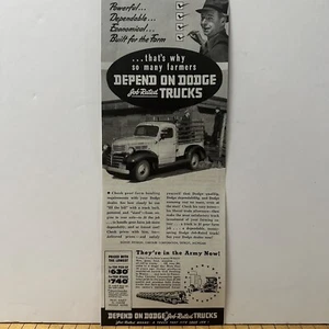 Vintage 1941 Dodge Job Rated Trucks Print Ad 12.25x4.5” Farm Truck Farmers Army - Picture 1 of 7