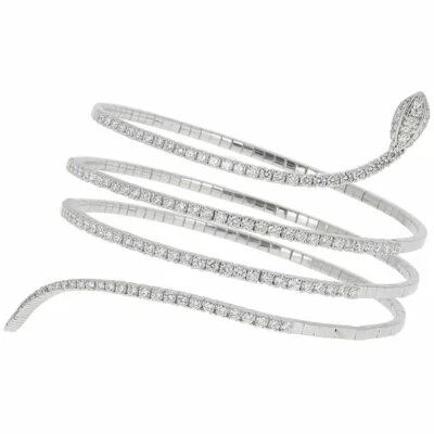 3.00CT White Round Cut Simulated Sapphires 935 Silver Fine Snake Cuff Bracelet - Image 1 of 4