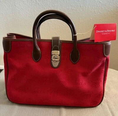 Bolso de Mano Dooney & Bourke Doble Asa Rojo Lona Cuero Borde NUEVO Foto 1 de 4