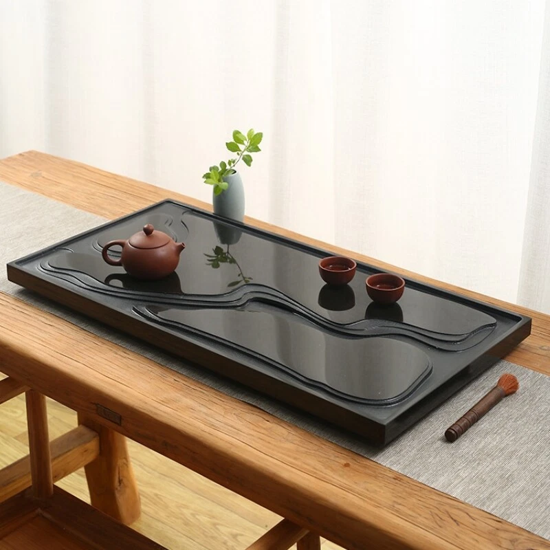 Chinese Tea Tray Black Stone Heavy Tea Table For Tea Set Multi Size Serving Tray - Image 1 of 4