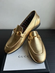 Mocasín Gucci Niños Niña Dorado Metálico Cuero Jordaan Nuevo en Caja Talla EE. UU. 13/UE 31 - Imagen 1 de 6