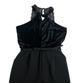 Spence Jumpsuit Womens 10 Black Velvet Keyhole Halter Lace Back Belted Straight