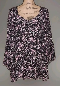 NWT - Terra & Sky - Pretty Black Floral Poet Sleeve Tunic - Women's Size 3X - Picture 1 of 5