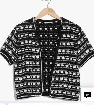 Alice + Olivia, NWT $465, Marjorie Tweed Cardigan , Black/ Soft White, Sz XL - Image 1 of 4