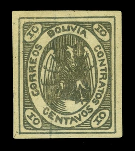 BOLIVIA 1867  CONDOR  10c brown  Scott # 4  mint MH  XF looking - Picture 1 of 2