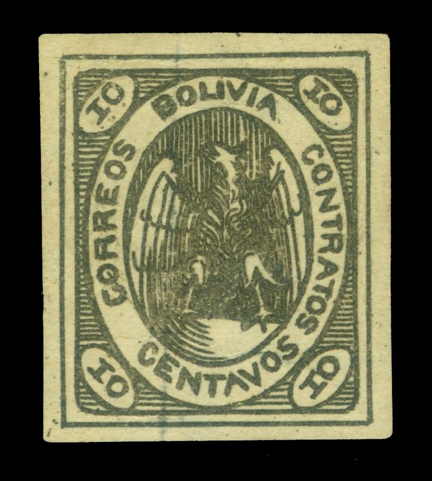 BOLIVIA 1867  CONDOR  10c brown  Scott # 4  mint MH  XF looking - Image 1 of 2