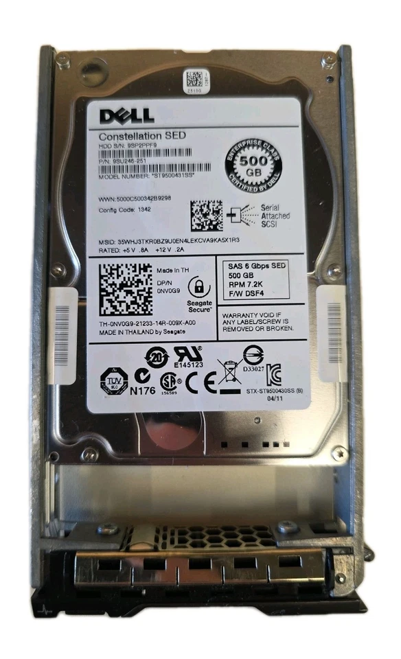 Dell NV0G9 0NV0G9 Seagate 500GB 7200RPM SAS 2.5inch 6Gbps Hard Drive ST9500431SS - Image 1 of 4