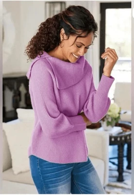 Suéter Soft Surroundings Tatiana Lavanda 100% Cachemira Cuello Ancho talla 3X Usado en Excelente Condición Foto 1 de 4